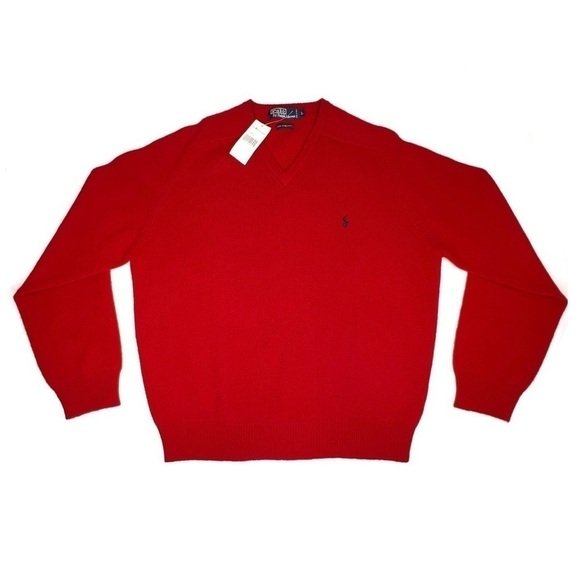 Polo Ralph Lauren Lambswool V-Neck Sweater Men’s Large Red Classics Pony New NWT - Picture 8 of 8